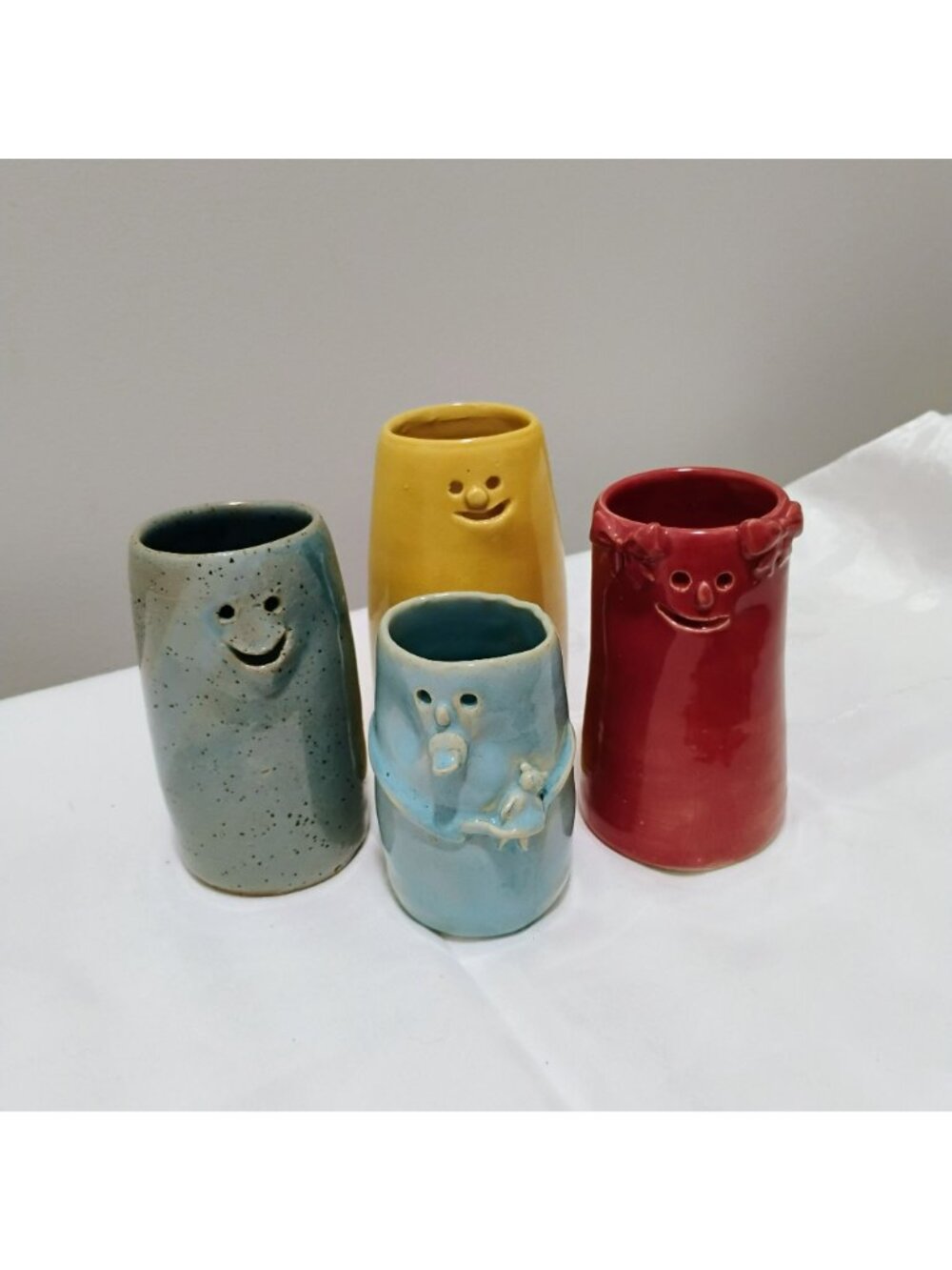Set of 4 Vintage Studio Art Pottery Character Face Vases, Signed Whimsical Decor - Picture 2 of 13